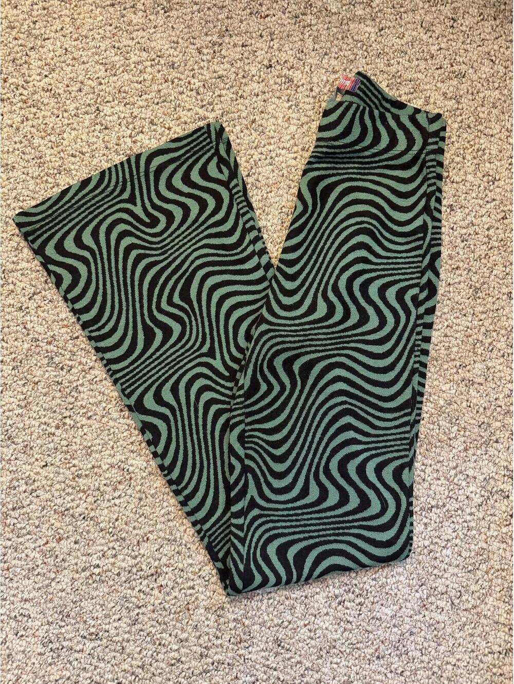 Urban Outfitters Bryn green/black flare pull on Rave pants